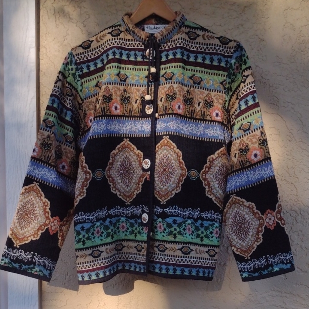 Vintahe 80s/90s Flashback Multicolor Tapestry Jacket Women's Large
